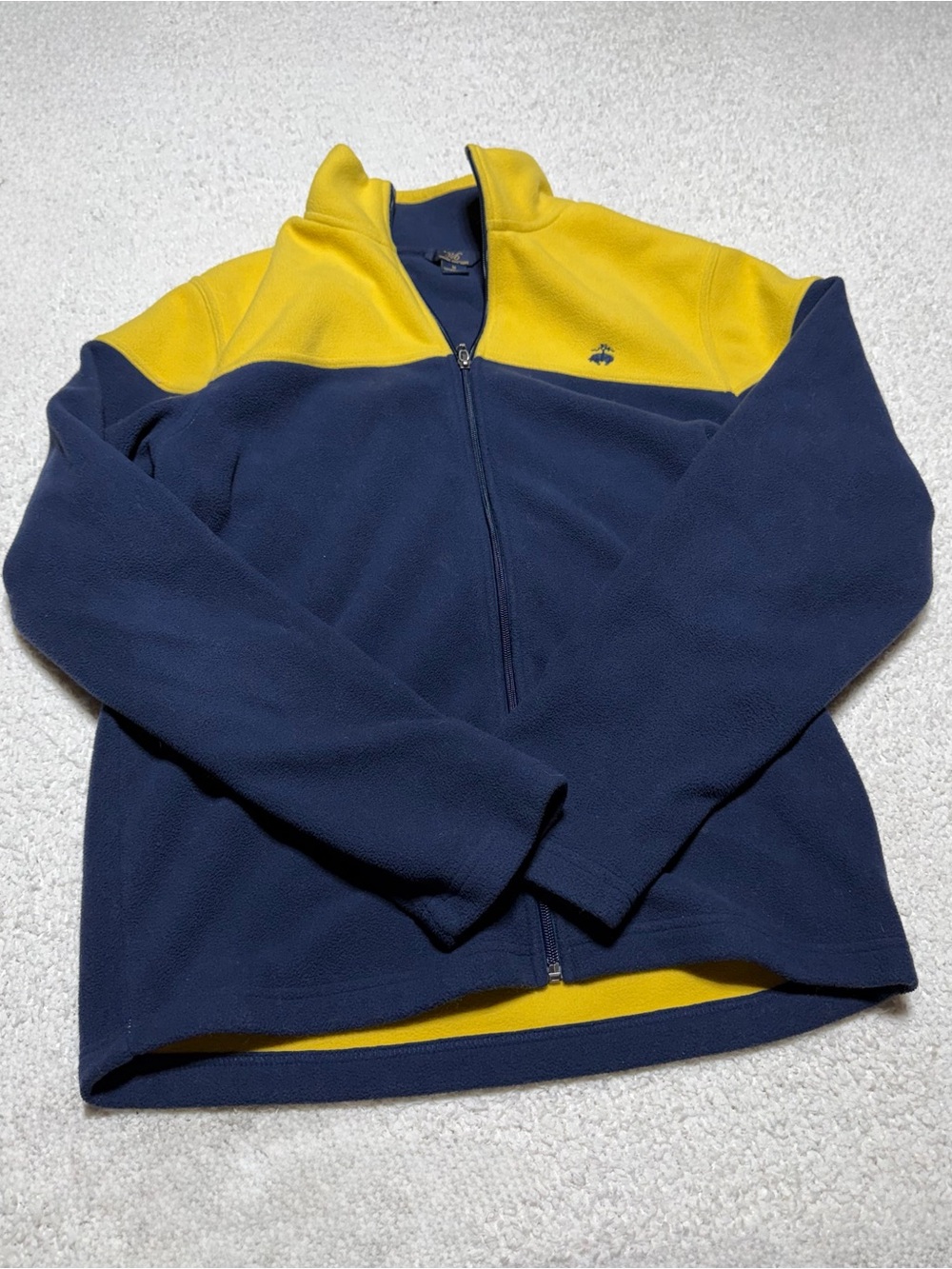 Brooks Brothers Navy and Yellow Zip-Up Fleece Sweater
